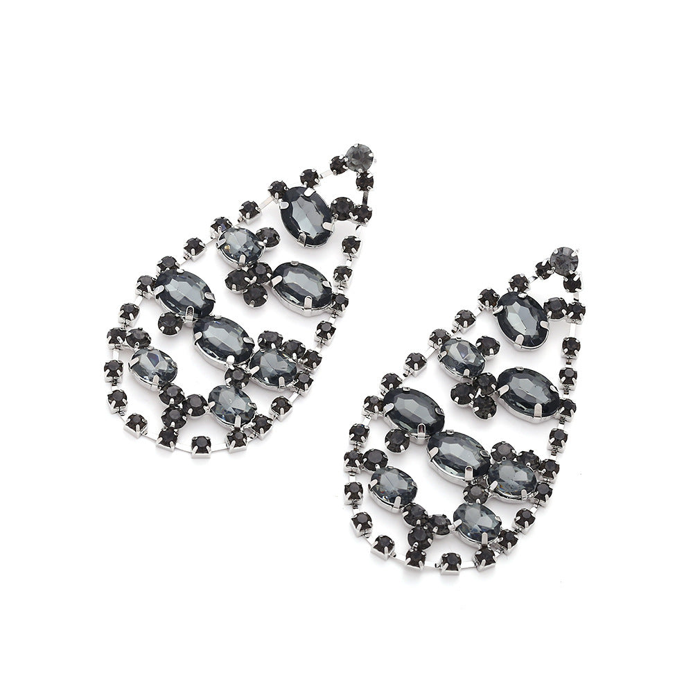 Wholesale Drop-shaped Tassel Retro Super Shiny Full Diamond Earrings